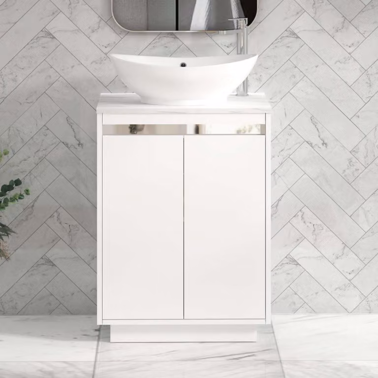 Royal Bathrooms Orion 800mm Matt White Floor Standing Countertop Vanity Unit with Amaze Basin and Chrome Accent Trim