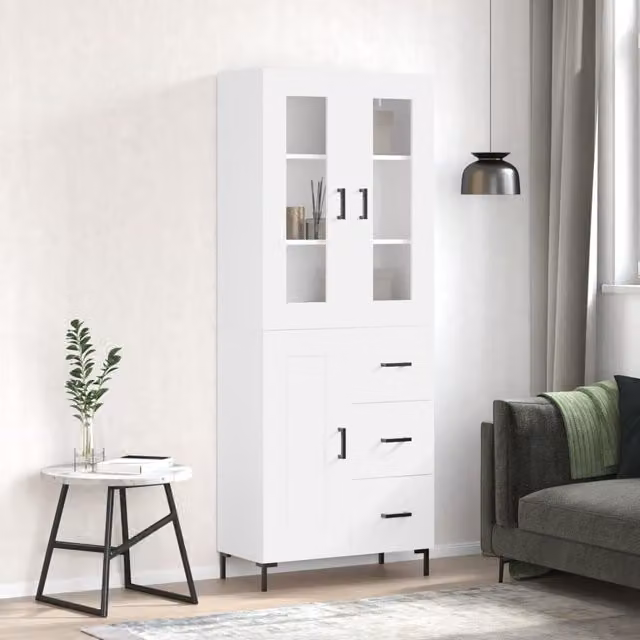 Berkfield Home Modern White Highboard with Glass Doors, W/D/H: 69.5 x 34 x 180 cm – 1