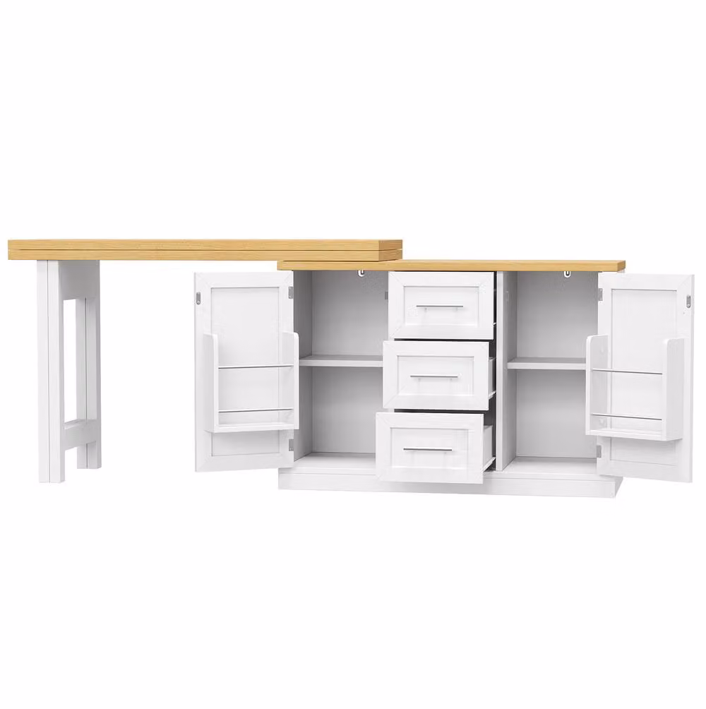 STILVORA Extendable Rectangular Dining Table with Storage in White, W/D/H: 120 x 77 x 75 cm – 2
