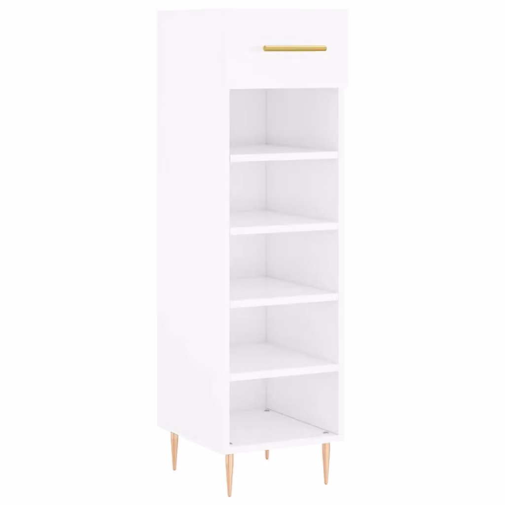 Berkfield Home High Gloss White and Gold Shoe Cabinet with Doors and Drawers, W/D/H: 30 x 35 x 105 cm – 2