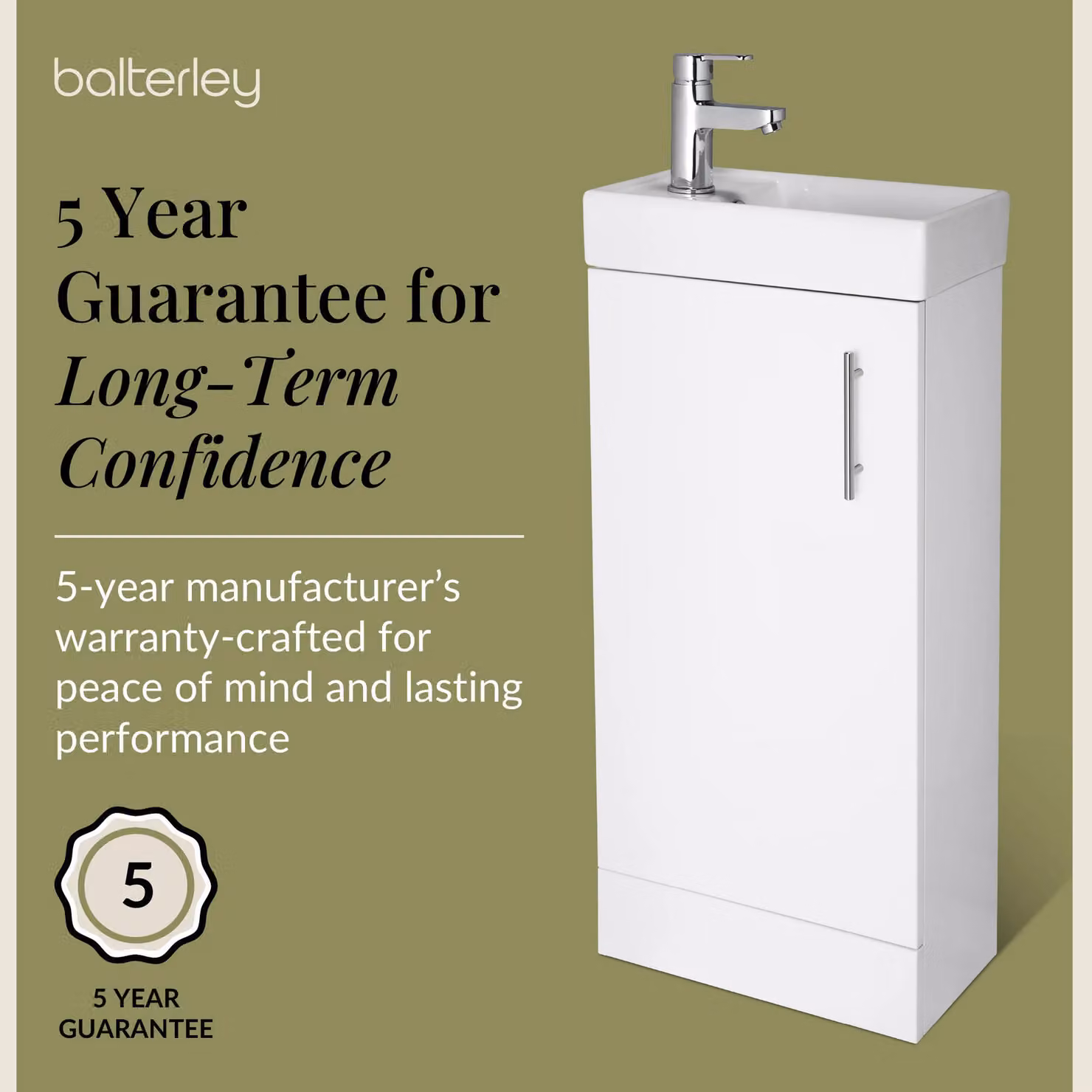 Balterley Gloss White 1 Door Floor Standing Cloakroom Vanity Unit with Basin, W: 40 cm, H: 80.1 cm – 2