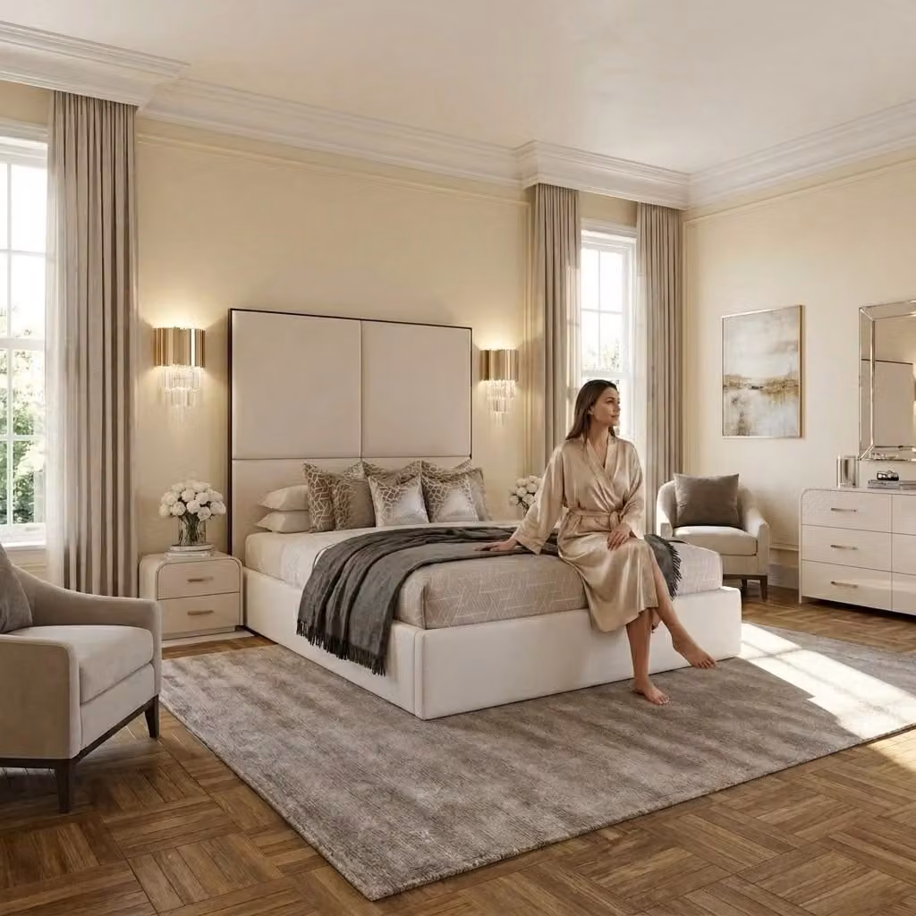 Bedsnk Ltd Verona Modern Upholstered Fabric Bed in Beige