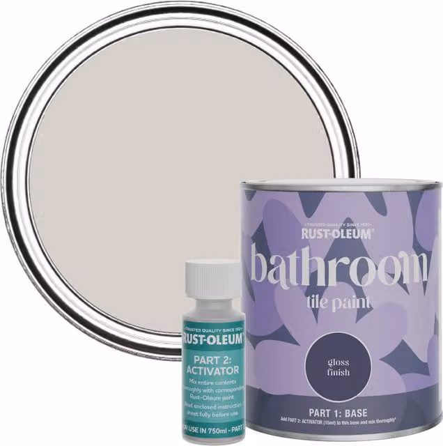 Rust-Oleum Babushka Bathroom Tile Paint in Grey Gloss Finish, 750ml