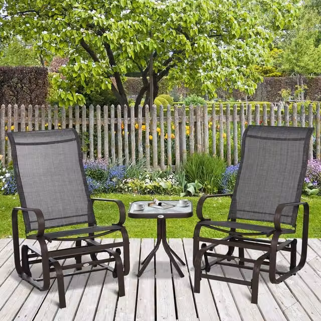 Outsunny Outdoor Gliding Rocking Chair with Tea Table in Brown