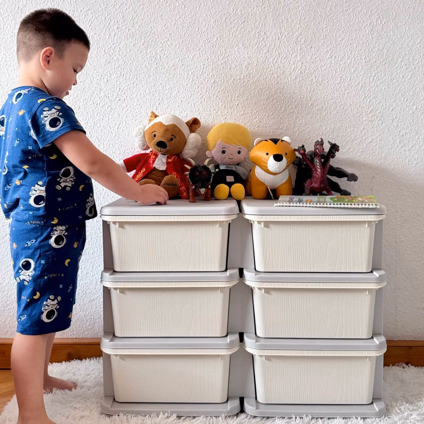HOMCOM Childrens 6 Drawer Storage Unit, 3 Tier Vertical Toy Organiser for Nursery and Playroom, White and Beige – 3