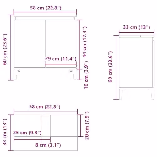 vidaXL Freestanding Bathroom Sink Cabinet in Smoked Oak, W/D/H: 58 x 33 x 60 cm – 3