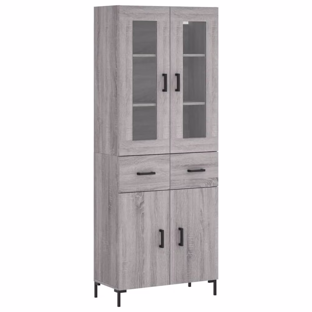 Berkfield Home Grey Sonoma Highboard with Glass Doors and Drawers, W/D/H: 69.5 x 34 x 180 cm – 3
