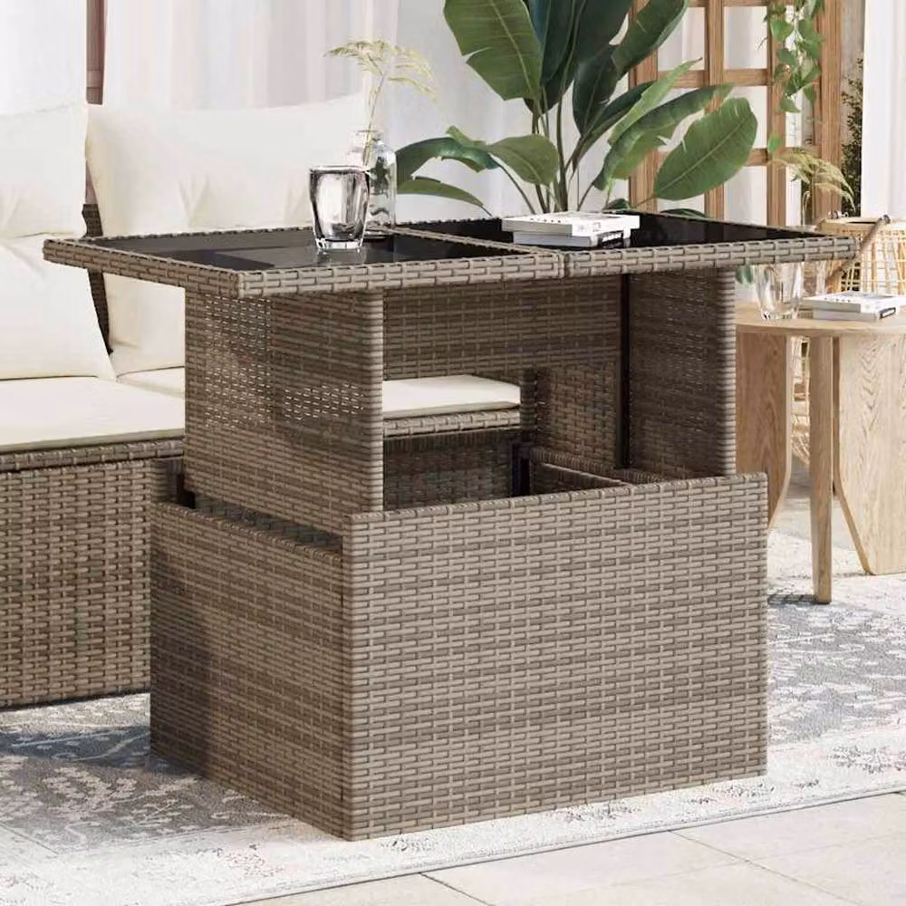 Berkfield Home Grey Poly Rattan Garden Table with Glass Top, W/D/H: 100 x 55 x 73 cm – 2