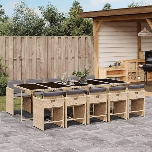 Berkfield Home 10-Seater Garden Dining Set in Beige PE Rattan with Glass Top – 1