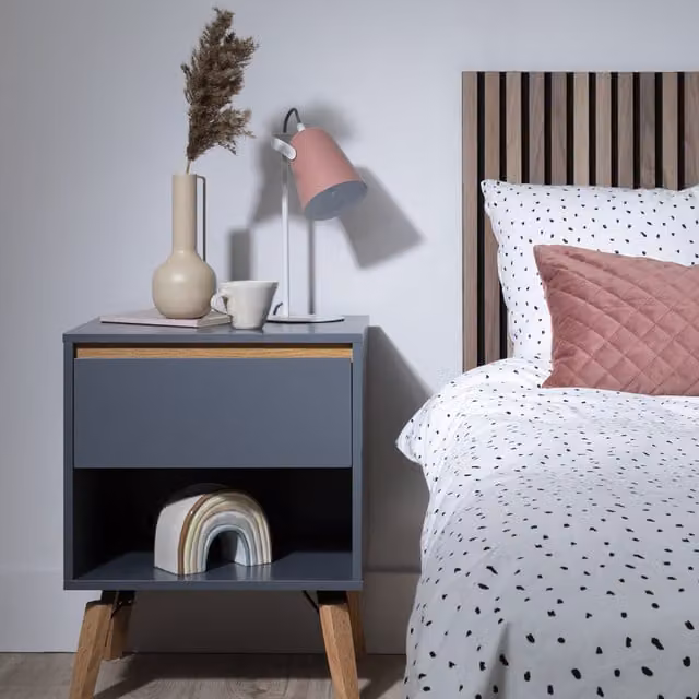 Otto Bedside Table with 1 Drawer in Grey Pine Wood