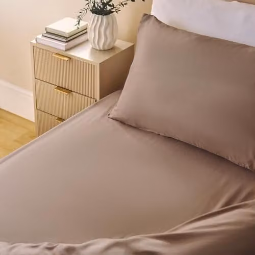OHS Single Microfibre Deep Fitted Bed Sheet, Beige, W/D/H: 91 x 190 x 30 cm