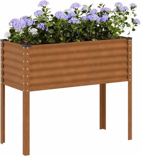 Berkfield Brown Weathering Steel Garden Planter Tub, W/D/H: 100 x 41 x 90 cm – 1