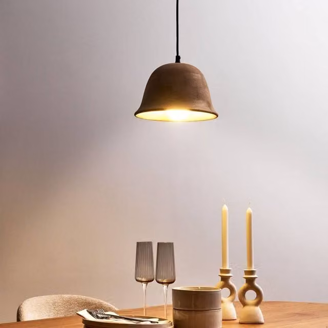 Wyld and Coco Brown Mango Wood Round Bell Shade Pendant Lamp
