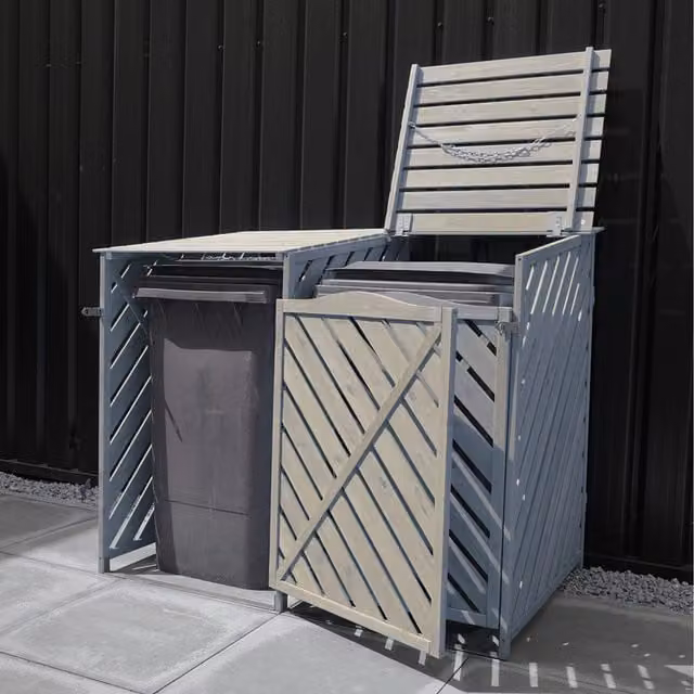 Jack Stonehouse Wooden Double Wheelie Bin Storage Shed for 2x 240L or 360L Bins, Grey