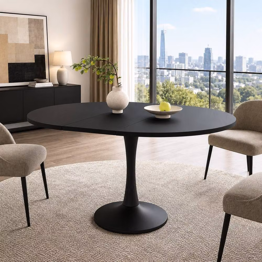Merax Modern Extendable Round Dining Table in Black, Diameter: 100-140 cm – 4
