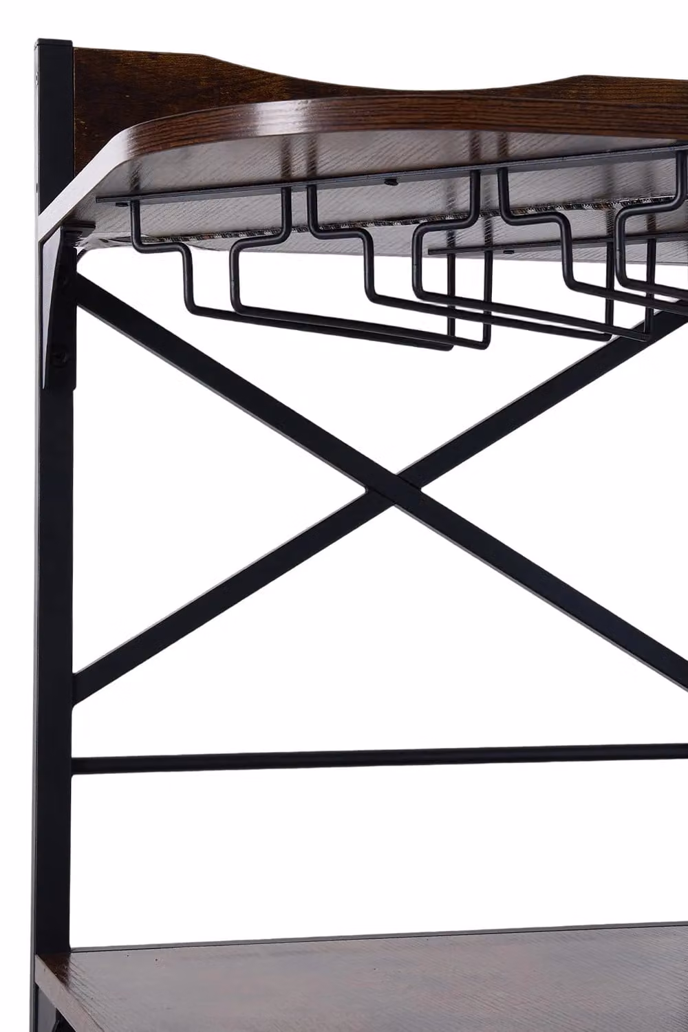 Living and Home 5-Tier Corner Bar Cabinet with Glass Doors, Integrated LED Lighting and Built-in Power Outlet in Dark Brown – 5