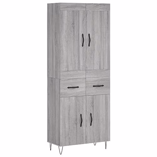 vidaXL Industrial Style Highboard Sideboard in Grey Sonoma Engineered Wood with Drawers and Doors