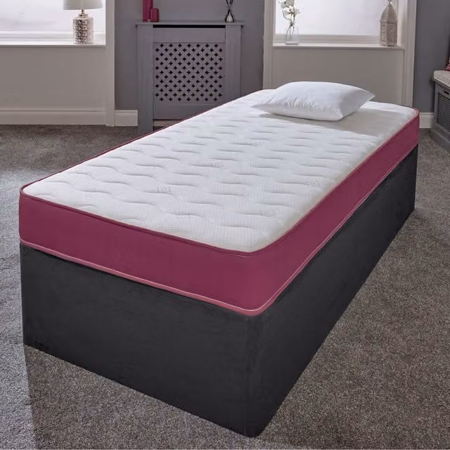 Cooltouch Essentials Wave Junior Hybrid Spring Mattress with White Quilted Cooltouch Material and Purple Border, Height: 18 cm