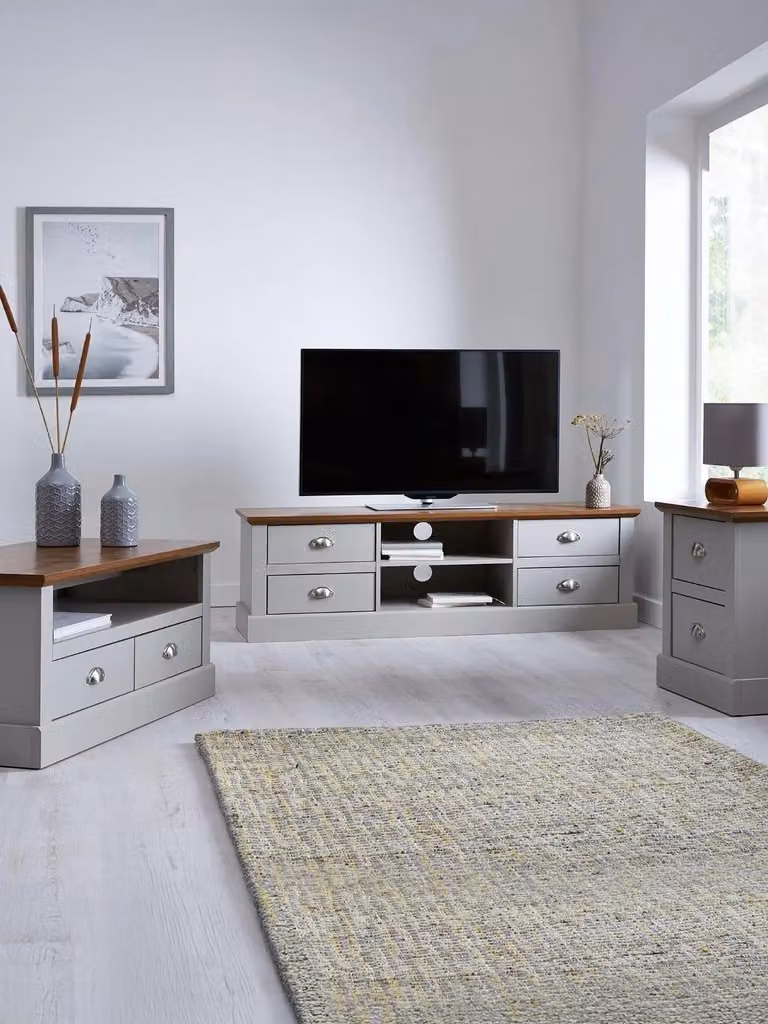 Crawford 3 Piece Living Room Set in Grey/Dark featuring TV Unit, Coffee Table and Lamp Table