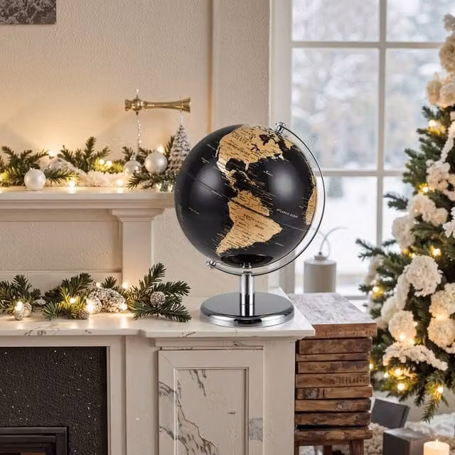 Costway Rotating World Earth Globe in Metallic Black with Metal Stand, Diameter: 20 cm – 1