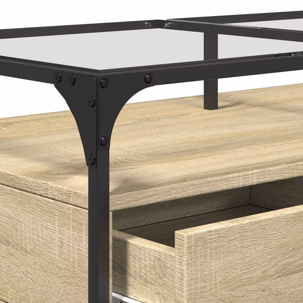 Berkfield Home Sonoma Oak Coffee Table with Glass Top in Natural, W: 98.5 cm, D: 50 cm, H: 45 cm – 3