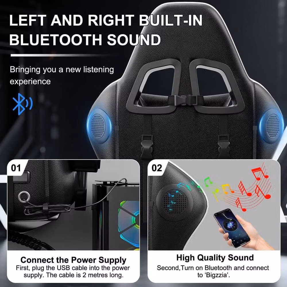 Gartistgo Bluetooth Gaming Chair in Blue with Lumbar Support and Headrest – 3
