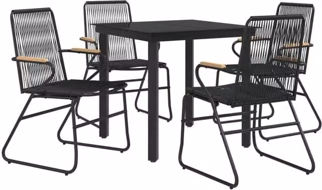 Berkfield Home Beautiful 5 Piece Black PVC Rattan Garden Dining Set – 1