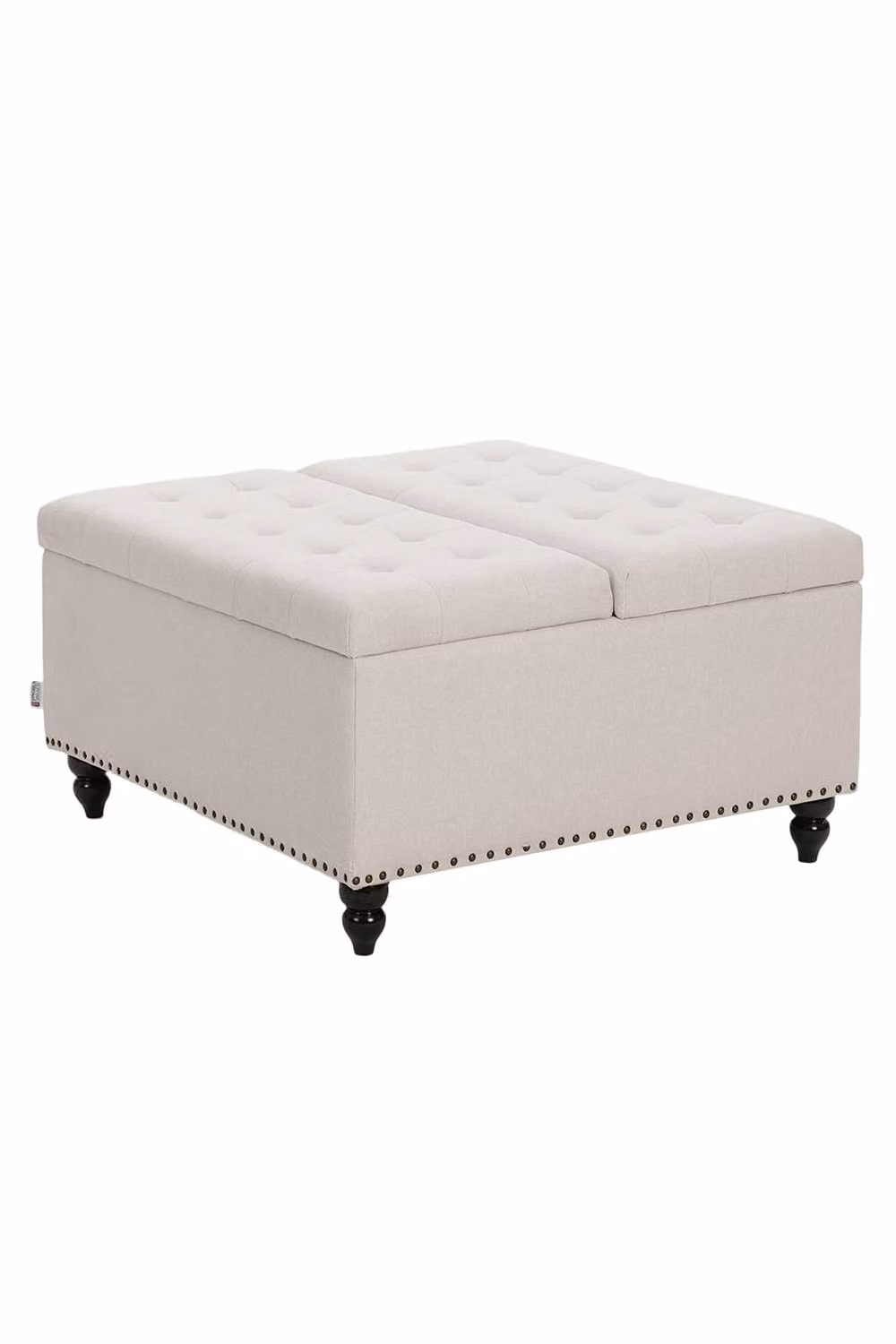Living and Home Square Linen Upholstered Storage Ottoman with Lift-Top and Flip Design in White – 2