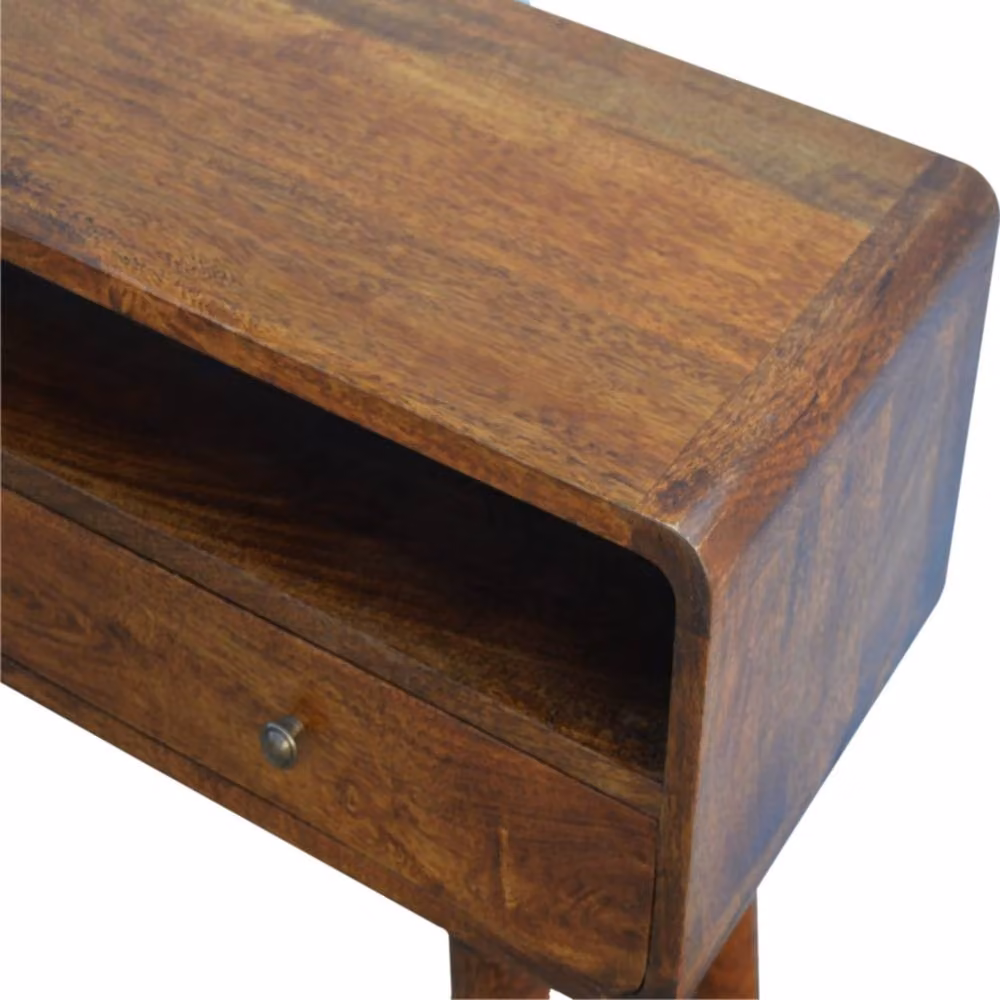 Wyld Haus Ostuni Curved Mango Wood Console Table in Brown with 2 Drawers and Open Shelf – 3