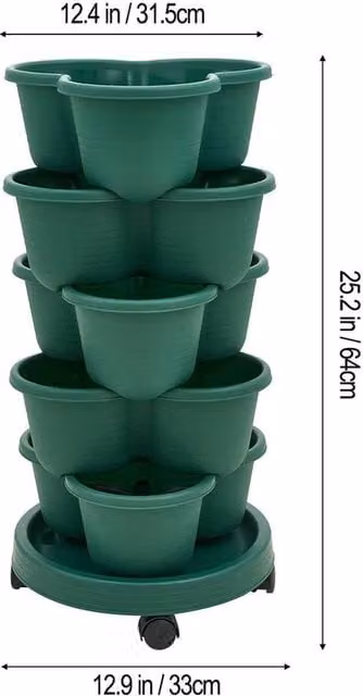 SPETLEK Green and Black Plastic Stackable Strawberry Planter Tub Set of 5 – 1