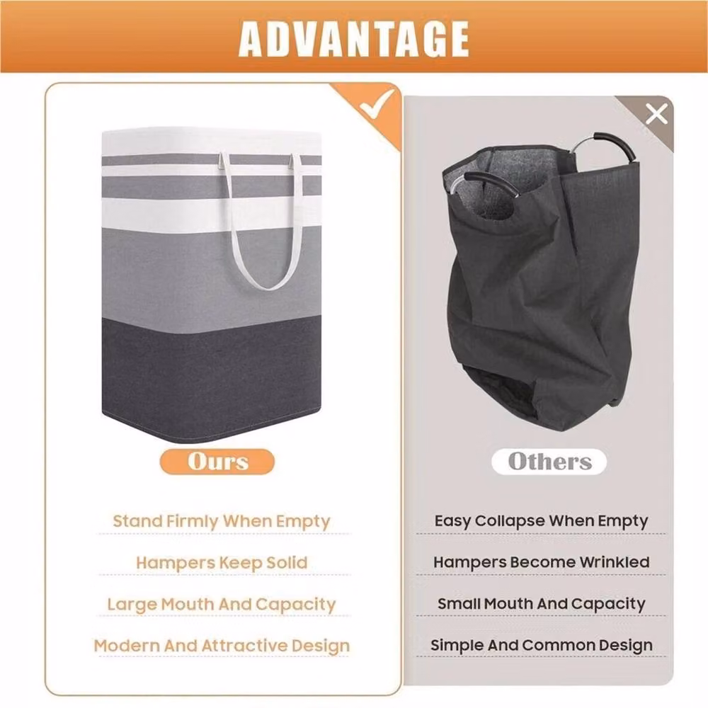 EONLION 2-Piece Collapsible Fabric Laundry Baskets with Handles in Grey, 100 cm – 4