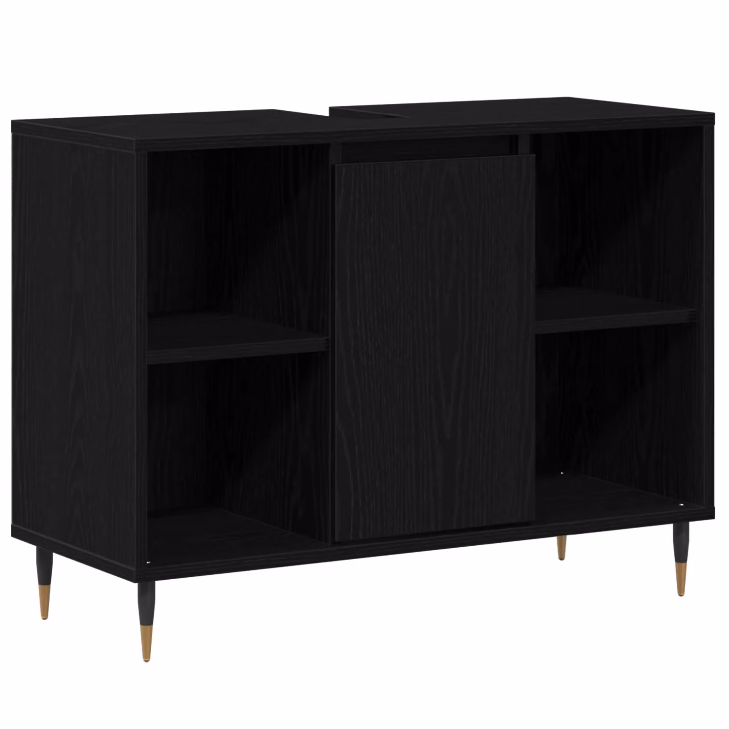 Berkfield Home Modern Black Oak Vanity Unit with Internal Shelves and Open Shelf Storage – 2
