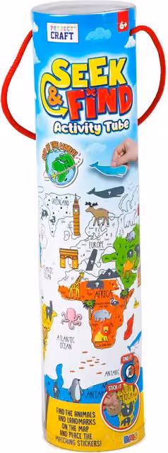 Project Craft Seek and Find World Map Activity Tube, Multicolour Paper Activity for Children