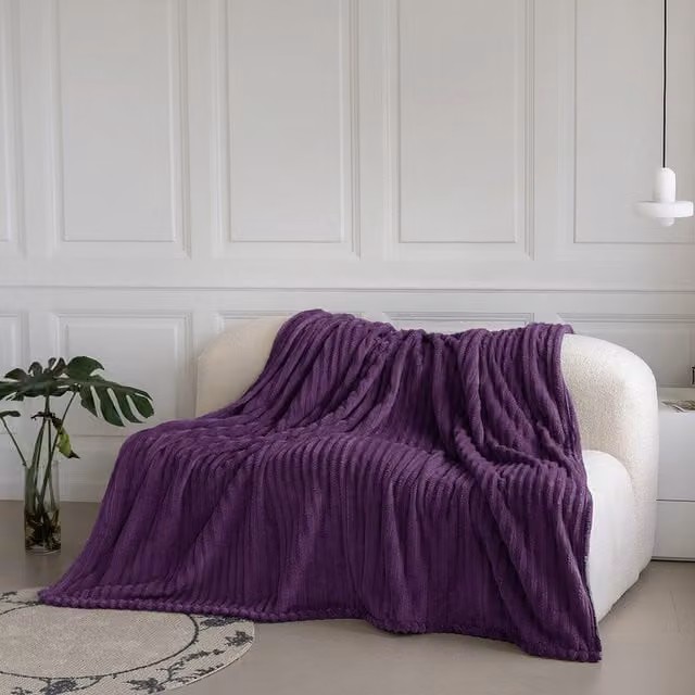 Velosso Purple Velvet Striped Throw W/D/H: 150 x 150 x 200 cm