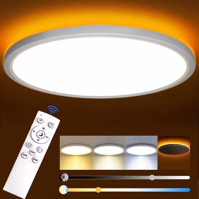 Kelvenix Modern Round LED Ceiling Light in White with Remote Control and Dimming Function