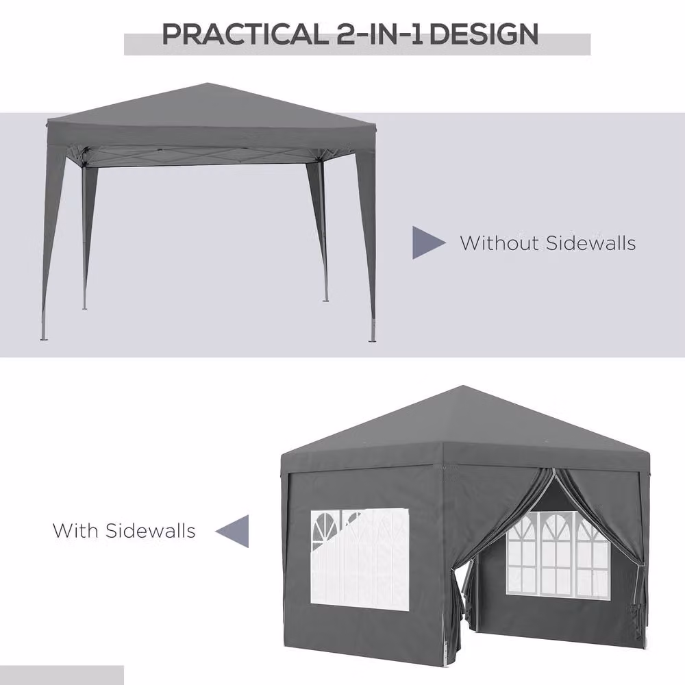 Outsunny Grey Pop Up Gazebo with Windows and Steel Frame, W/D/H: 300 x 300 x 258 cm – 5