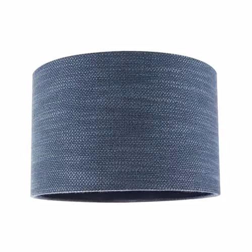 Happy Homewares Modern Round Bobbled and Textured Linen Fabric Lamp Shade in Blue, W: 30 cm, H: 20 cm – 1