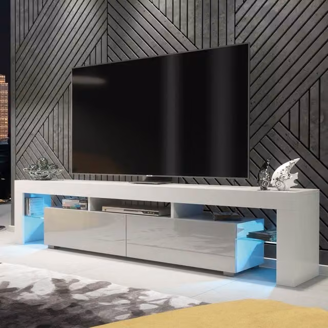 Creative Furniture Nova Modern Glossy TV Unit in White and Grey, W: 200 cm, D: 45 cm, H: 35 cm
