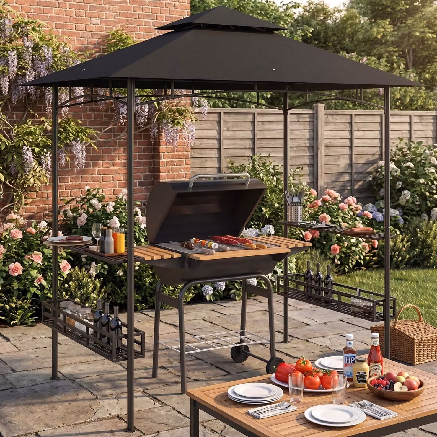 Outsunny BBQ Grill Gazebo with Shelving, Grey – 2