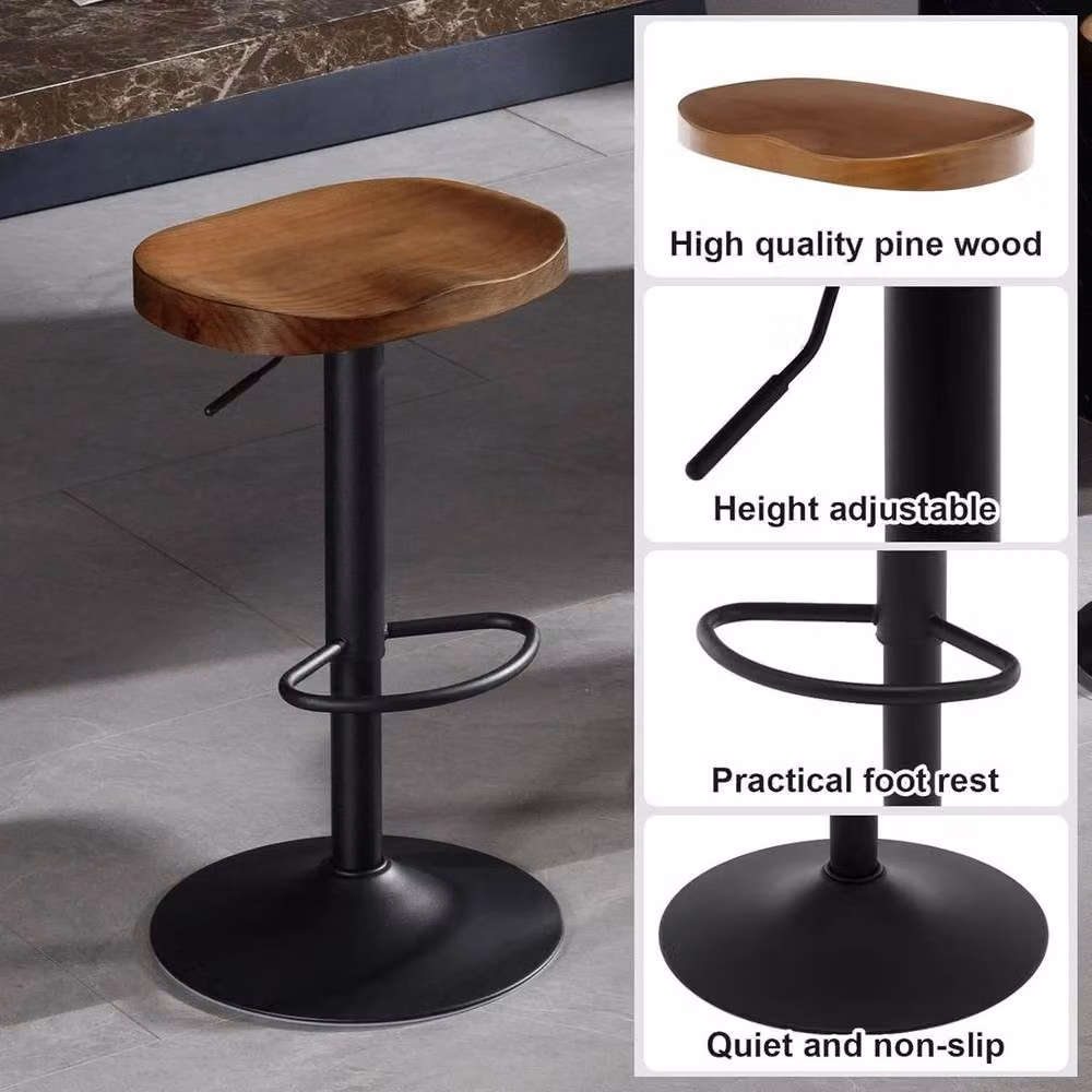SPETLEK Brown Swivel Bar Stool with Gas Lift and Lacquered Wood Finish – 2