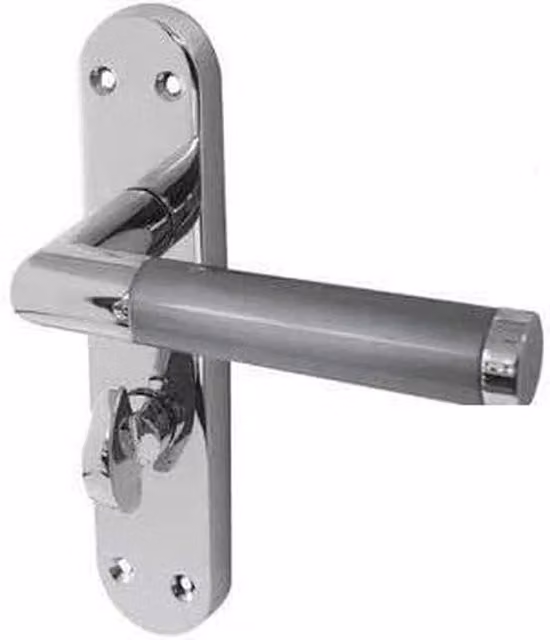 Golden Grace Chrome Mitred Bathroom Door Handles on Backplate