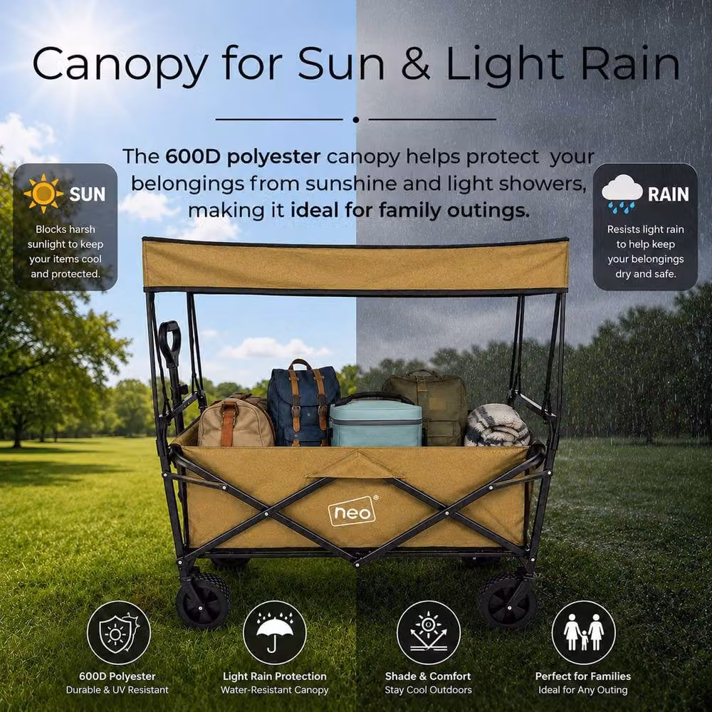 Neo Folding Garden Cart with Canopy in Khaki, 140L Capacity – 5