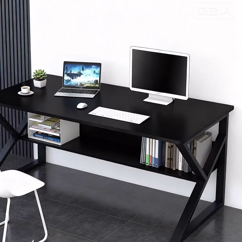 Ventryn Modern Computer Desk and Home Office Workstation with Storage Shelf in Black – 3