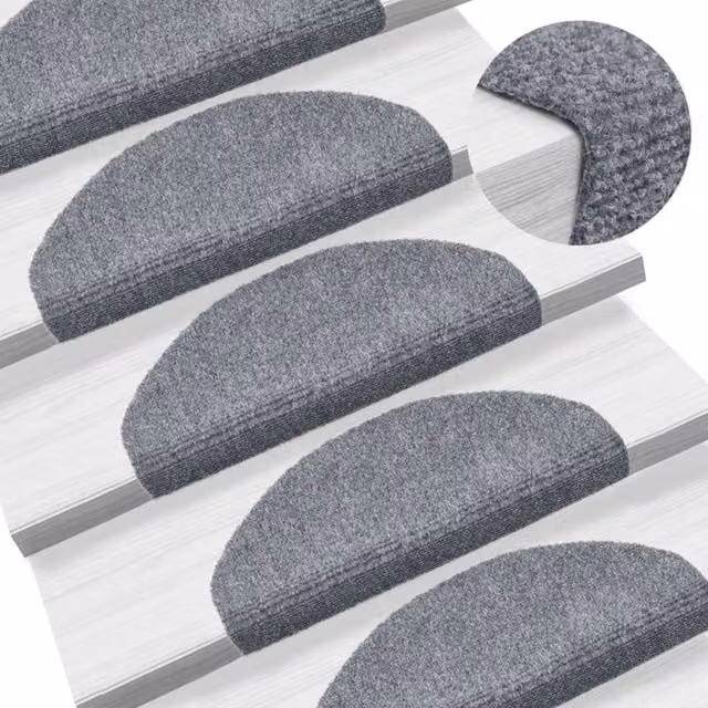 Berkfield Home Self-adhesive Needle Punch Stair Mats, 5 Pieces, Light Grey, W/D/H: 65 x 21 x 4 cm – 1