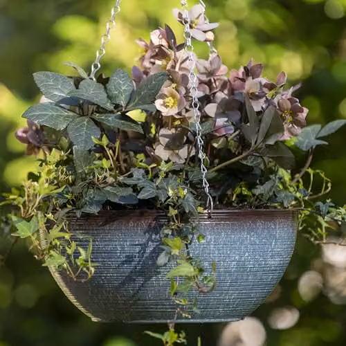 Garden Gear Blue Breeze Glazed Hanging Basket Planter Set, Blue, Diameter: 35 cm, Pack of 2 – 6