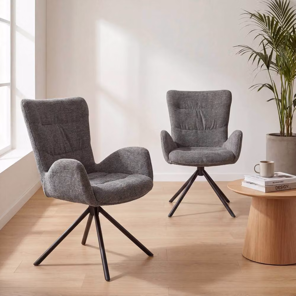 SONARA Grey Chenille 360 Degree Swivel Accent Chair with Armrests – 6