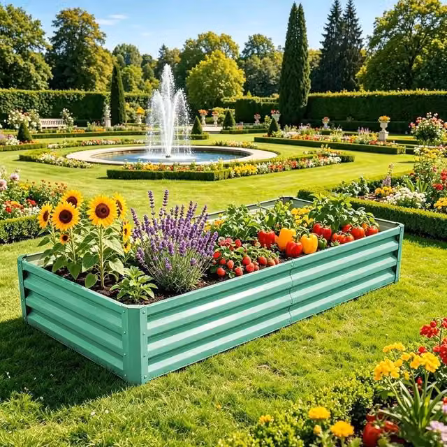 EONLION Green Galvanised Steel Raised Garden Bed Outdoor Planter Pot – 1