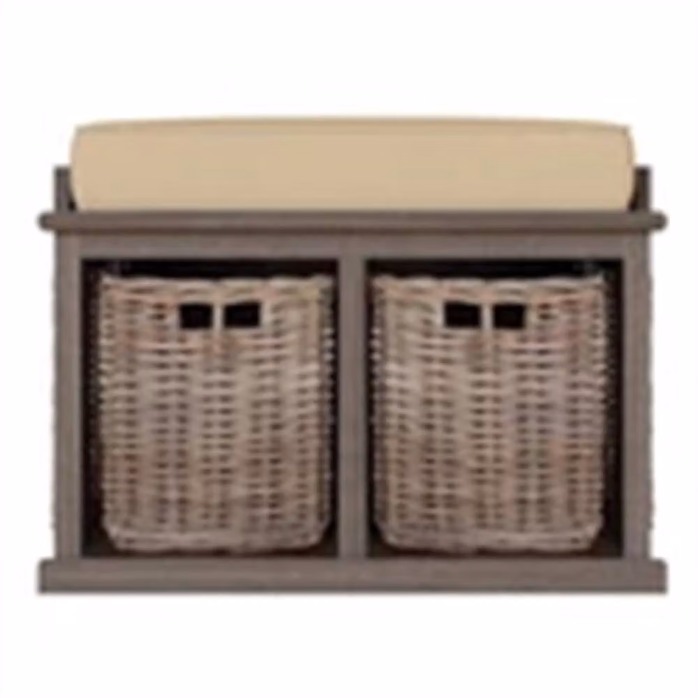 Nordara Brown Rattan and Wood 2 Drawer Storage Bench – 3