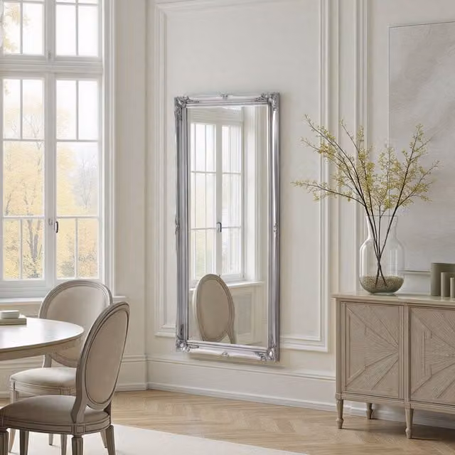 Yearn French Style Carved Full Length Wall Mirror in Silver, H 166 cm x W 75 cm