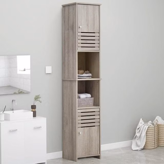 Livingandhome Modern Freestanding Grey Lacquered MDF Storage Cabinet with Internal Shelves and Hinged Doors